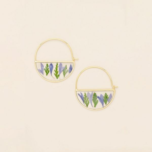 Purple Cornflower Pressed Flower Gold Hoop Earrings | Scout | boogie + birdie