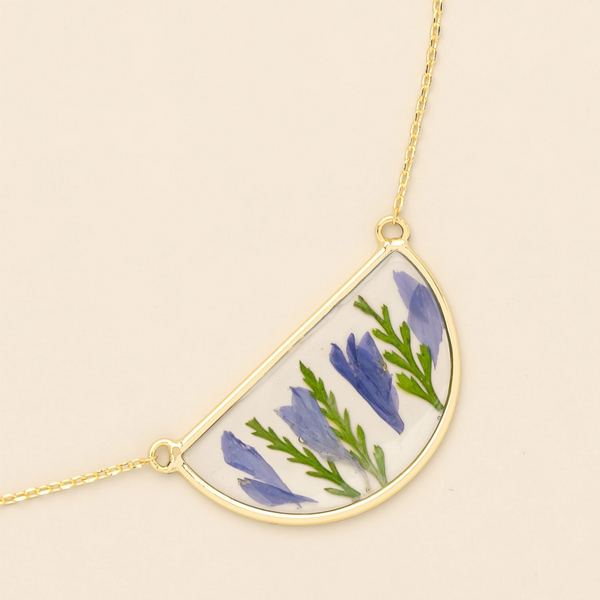 Purple Cornflower Pressed Flower Gold Necklace | Scout | boogie + birdie