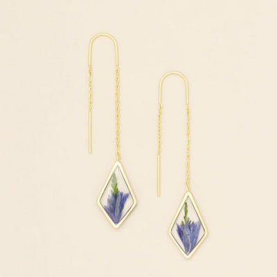 Purple Cornflower Pressed Flower Gold Threader Earrings | Scout | boogie + birdie