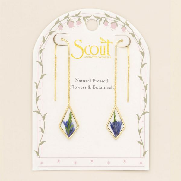 Purple Cornflower Pressed Flower Gold Threader Earrings | Scout | boogie + birdie