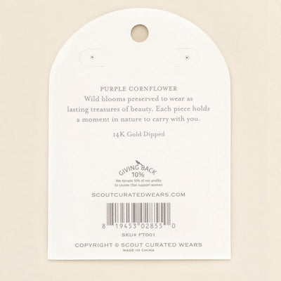 Purple Cornflower Pressed Flower Gold Threader Earrings | Scout | boogie + birdie