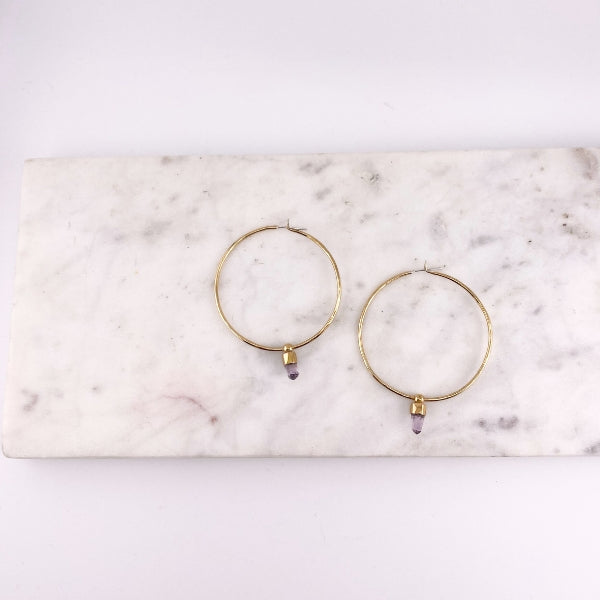 Brass Quartz Droplet Hoop Earrings | Lissa Bowie Jewellery | boogie + birdie