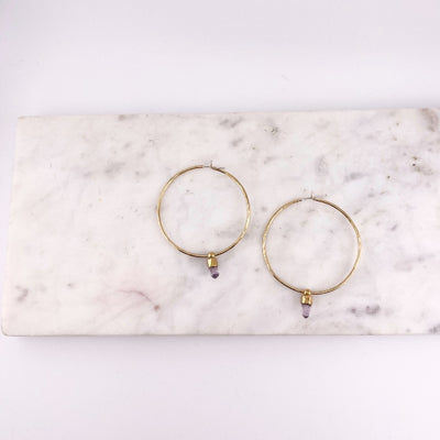 Brass Quartz Droplet Hoop Earrings | Lissa Bowie Jewellery | boogie + birdie