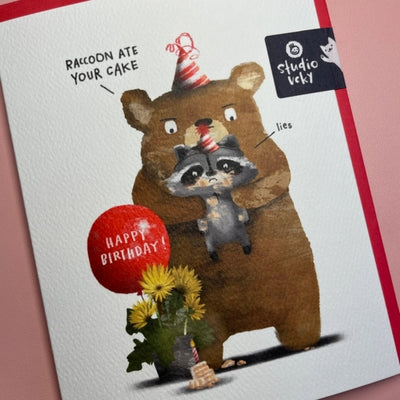 Raccoon Lies Birthday Card | studio vcky | boogie + birdie