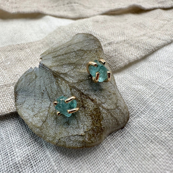 Gold Raw Apatite Stud Earrings | Open Fire Jewellery | boogie + birdie
