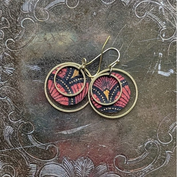 Red Fan Brass Circle Earrings | Hello Lovely | boogie + birdie