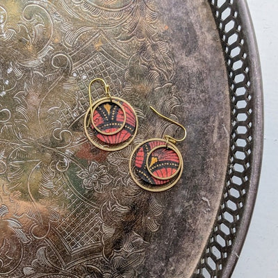 Red Fan Brass Circle Earrings | Hello Lovely | boogie + birdie