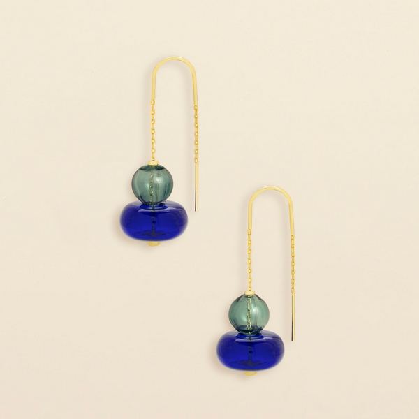 Refined Gold Teal & Blue Stacked Glass Threader Earrings | Scout | boogie + birdie