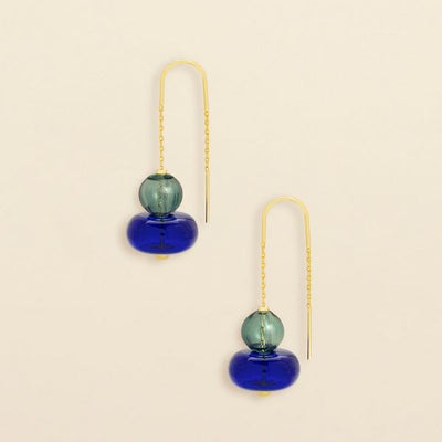 Refined Gold Teal & Blue Stacked Glass Threader Earrings | Scout | boogie + birdie