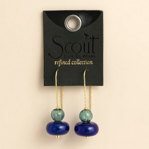 Refined Gold Teal & Blue Stacked Glass Threader Earrings | Scout | boogie + birdie
