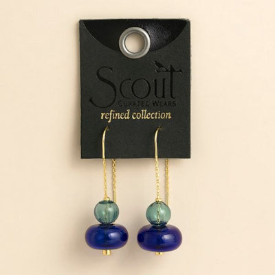 Refined Gold Teal & Blue Stacked Glass Threader Earrings | Scout | boogie + birdie