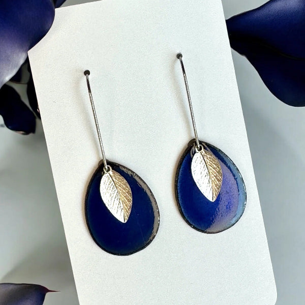 Royal Blue Leaf  Enamel Teardrop Earrings  | Aflame Creations | boogie + birdie