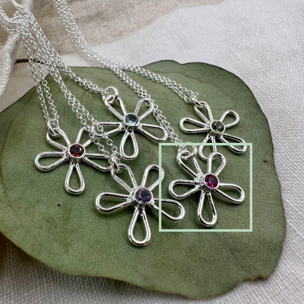 Silver Garden Ruby Birthstone Necklace | Open Fire | boogie + birdie