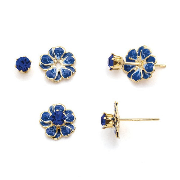 Sapphire and Gold Small Enamel Flower Studs