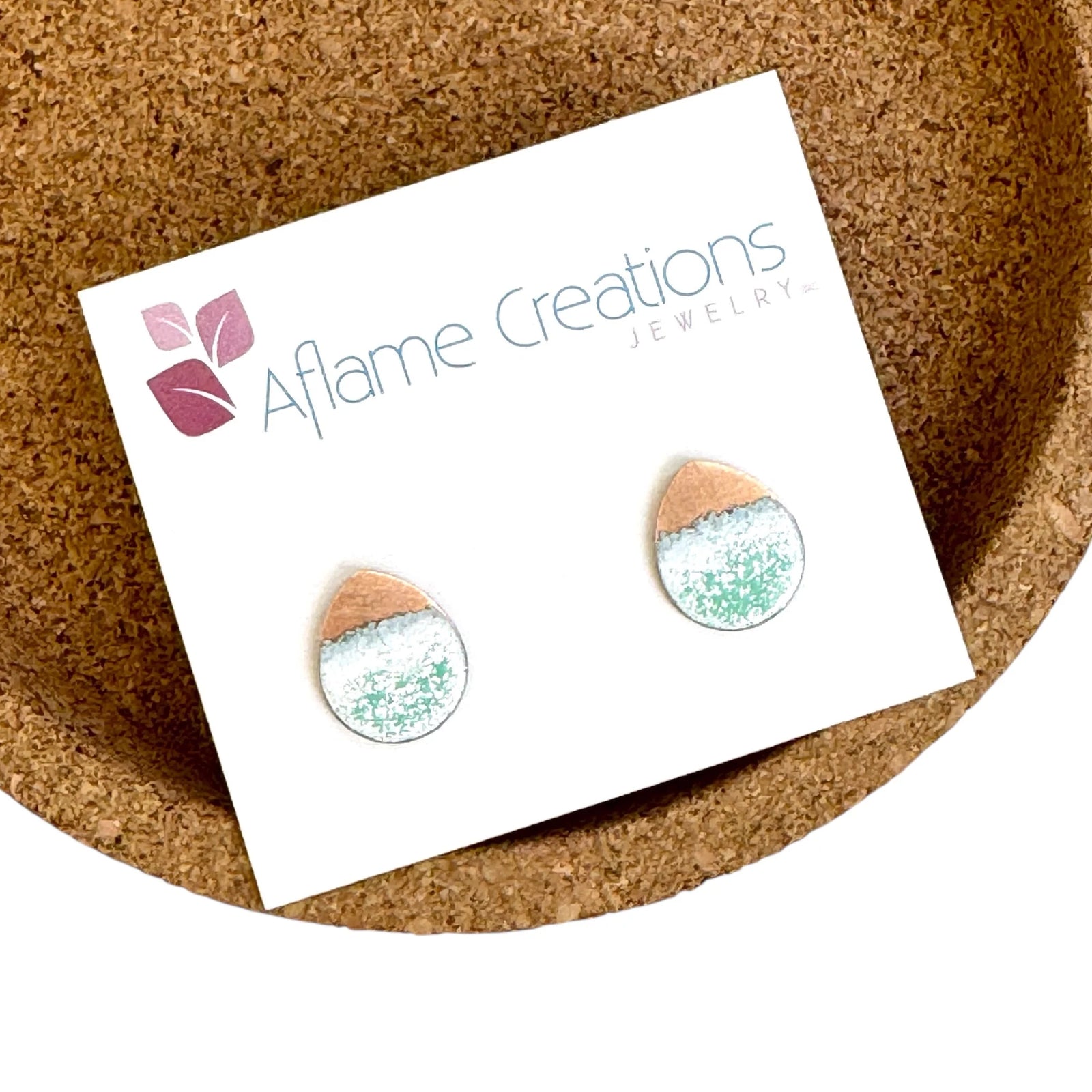 Seafoam and Copper Enamel Teardrop Stud Earrings | Aflame Creations | boogie + birdie