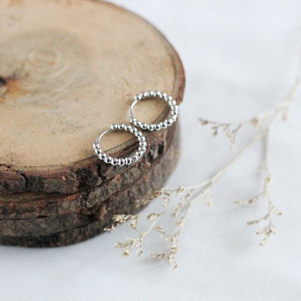 Silver Beaded Huggie Hoops (SQ6479991) | Birch Jewellery | boogie + birdie