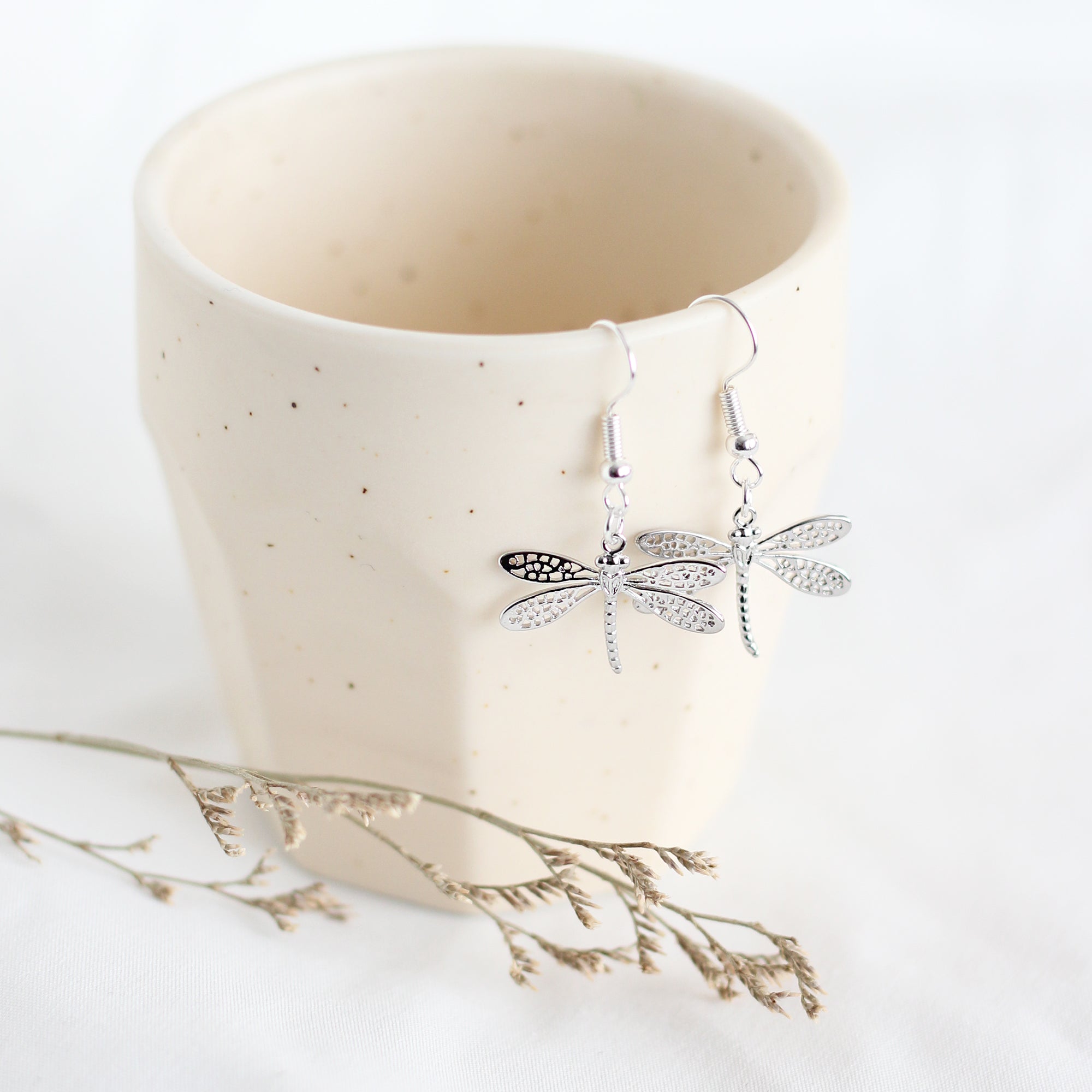 Silver Dragonfly Drop Earrings | Birch Jewellery | boogie + birdie