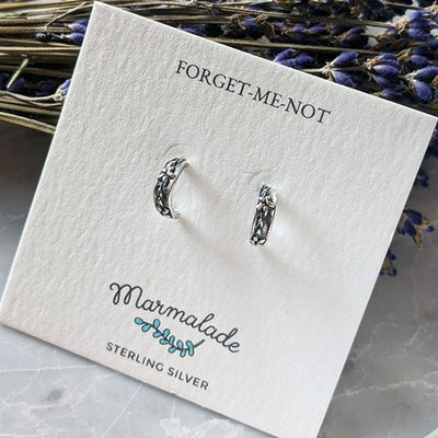 Silver Forget Me Not Huggie Hoops Earrings | Marmalade Jewellery | boogie + birdie