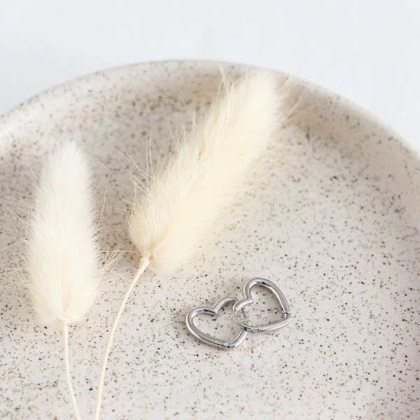 Silver Heart Shaped Hoops | Birch Jewellery | boogie + birdie