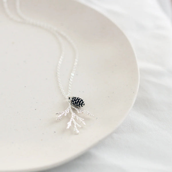 Juniper & Pine Cone Silver Necklace | Birch Jewellery | boogie + birdie