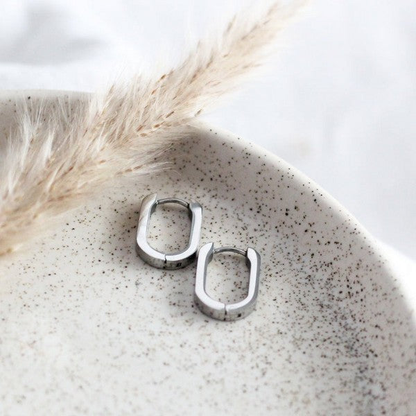 Silver Oval Huggie Hoop Earrings | Birch Jewellery | boogie + birdie