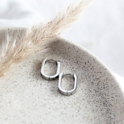 Silver Oval Huggie Hoop Earrings | Birch Jewellery | boogie + birdie