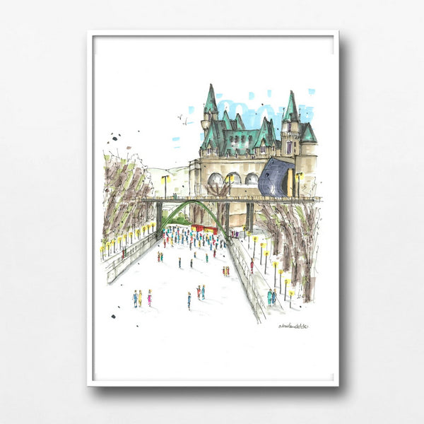 Skating the Rideau Canal Art Print | Downtown Sketcher | boogie + birdie