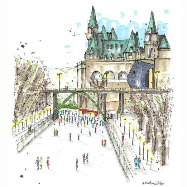 Skating the Rideau Canal Art Print | Downtown Sketcher | boogie + birdie