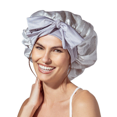 Grey Deco Satin Sleep Bonnet | Lemon Lavender | boogie + birdie