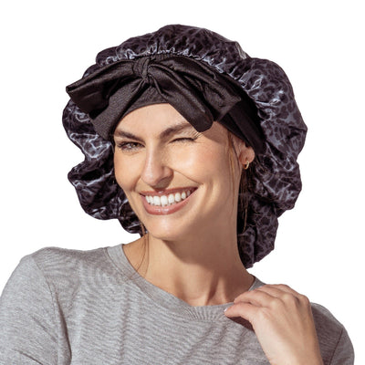 Black Cheetah Satin Sleep Bonnet | Lemon Lavender | boogie + birdie