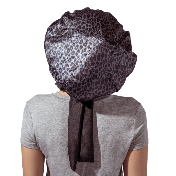 Black Cheetah Satin Sleep Bonnet | Lemon Lavender | boogie + birdie