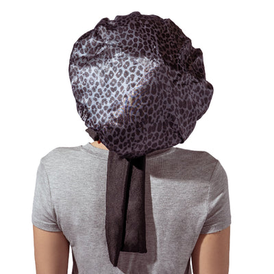 Black Cheetah Satin Sleep Bonnet | Lemon Lavender | boogie + birdie