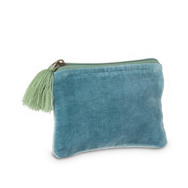 Small Aqua Velvet Zippered Pouch (52-CHELSEA-02-SM) | Bags | boogie + birdie