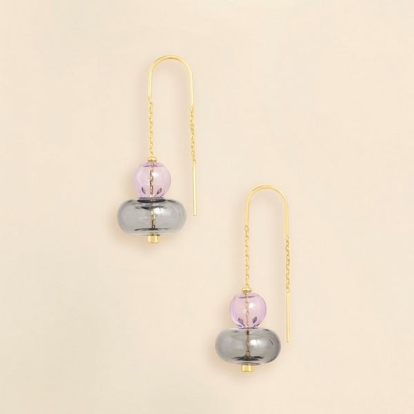Refined Gold Stacked Lavender & Smoke Glass Threader Earrings | Scout | boogie + birdie