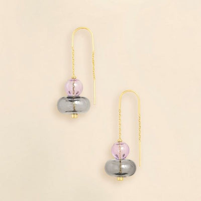 Refined Gold Stacked Lavender & Smoke Glass Threader Earrings | Scout | boogie + birdie