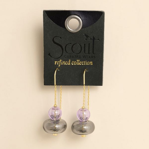Refined Gold Stacked Lavender & Smoke Glass Threader Earrings | Scout | boogie + birdie