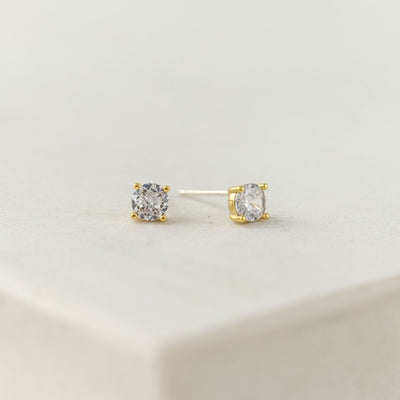 Gold Solitaire Crystal Stud Earrings