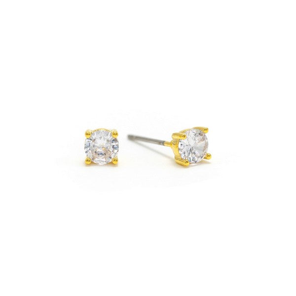 Gold Solitaire Crystal Stud Earrings