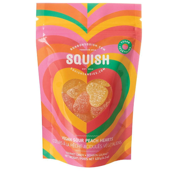 Vegan Sour Peach Hearts Gummies | Squish | boogie + birdie
