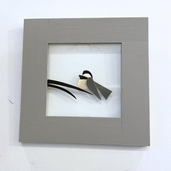 Glass Chickadee Framed Wall Art 12x12 | Shards of Time | boogie + birdie