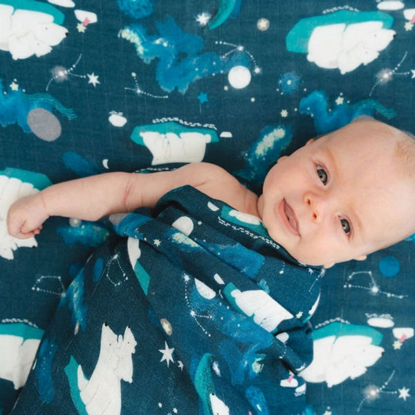Stargazing Bear Muslin Swaddle | Loulou Lollipop | boogie + birdie
