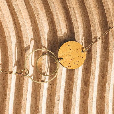 Starry Night with Ochre Brass Circle Reversible Necklace (N18-B-C-009.023) | Hello Lovely | boogie + birdie