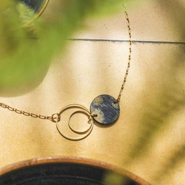 Starry Night with Ochre Brass Circle Reversible Necklace (N18-B-C-009.023) | Hello Lovely | boogie + birdie