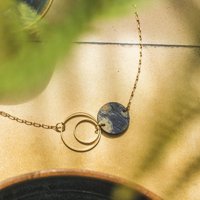 Starry Night with Ochre Brass Circle Reversible Necklace (N18-B-C-009.023) | Hello Lovely | boogie + birdie