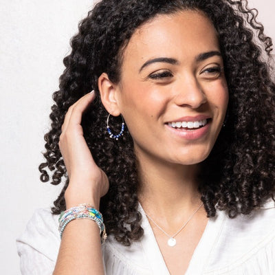 Gold Metal Disc Rhodonite Hoop Earrings | Scout | boogie + birdie