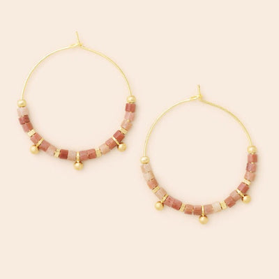 Gold Metal Disc Rhodonite Hoop Earrings | Scout | boogie + birdie