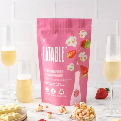 Strawberries + Champagne Gourmet Popcorn | EATABLE | boogie + birdie
