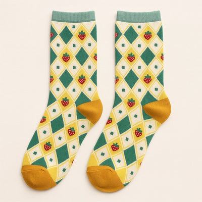 Strawberry Fields Patterned Argyle Crew Socks | Pika & Bear | boogie + birdie