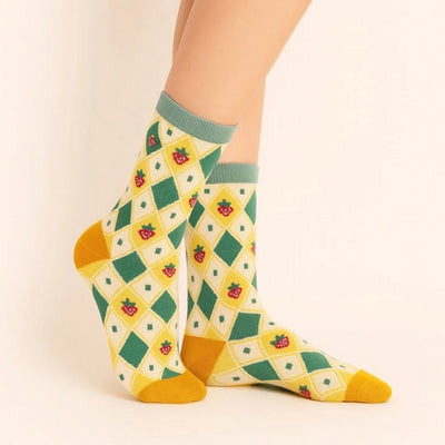 Strawberry Fields Patterned Argyle Crew Socks | Pika & Bear | boogie + birdie