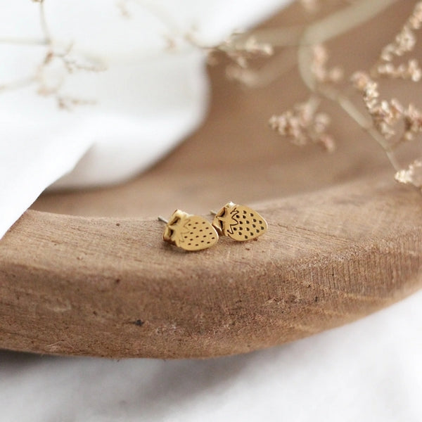 Gold Strawberry Stud Earrings | Birch Jewellery | boogie + birdie